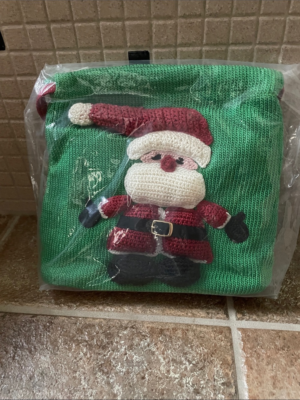 The Sak Green Knit Bag with Red Strap Santa Crochet bag.
